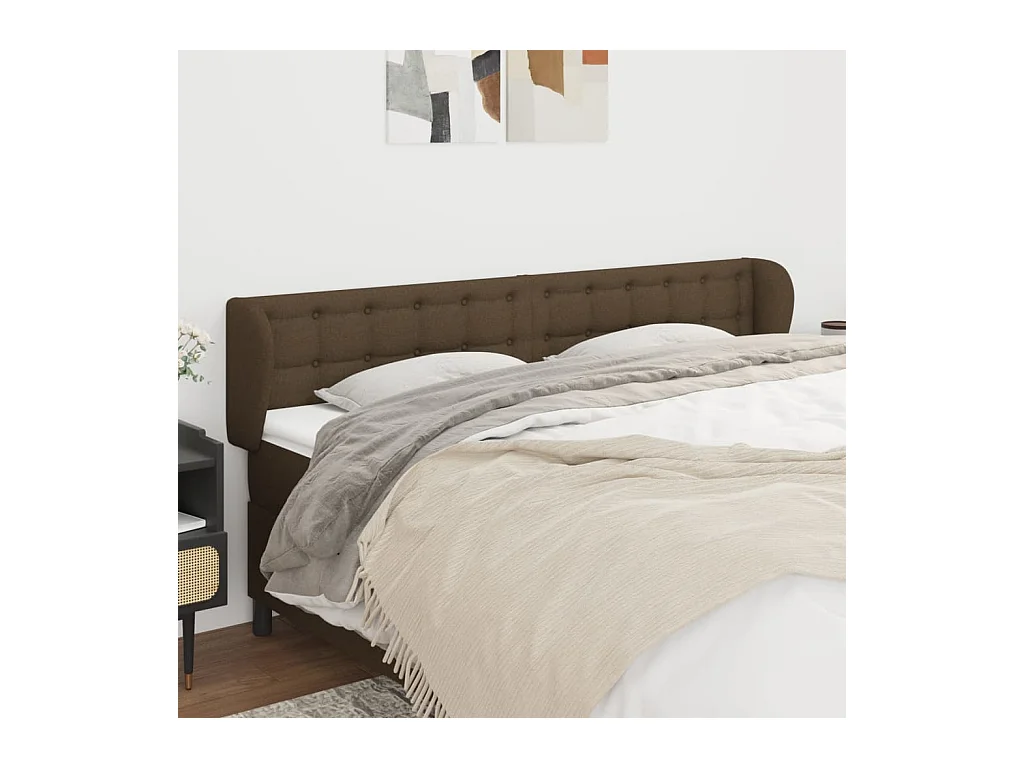 Tête de lit avec oreilles Marron foncé 203x23x78/88 cm Tissu