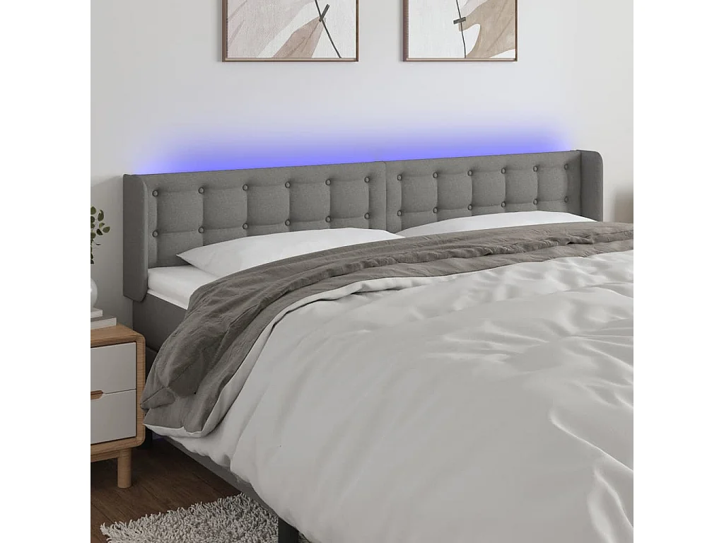 Cabeceira cama c/ luzes LED tecido 183x16x78/88cm cinza-escuro
