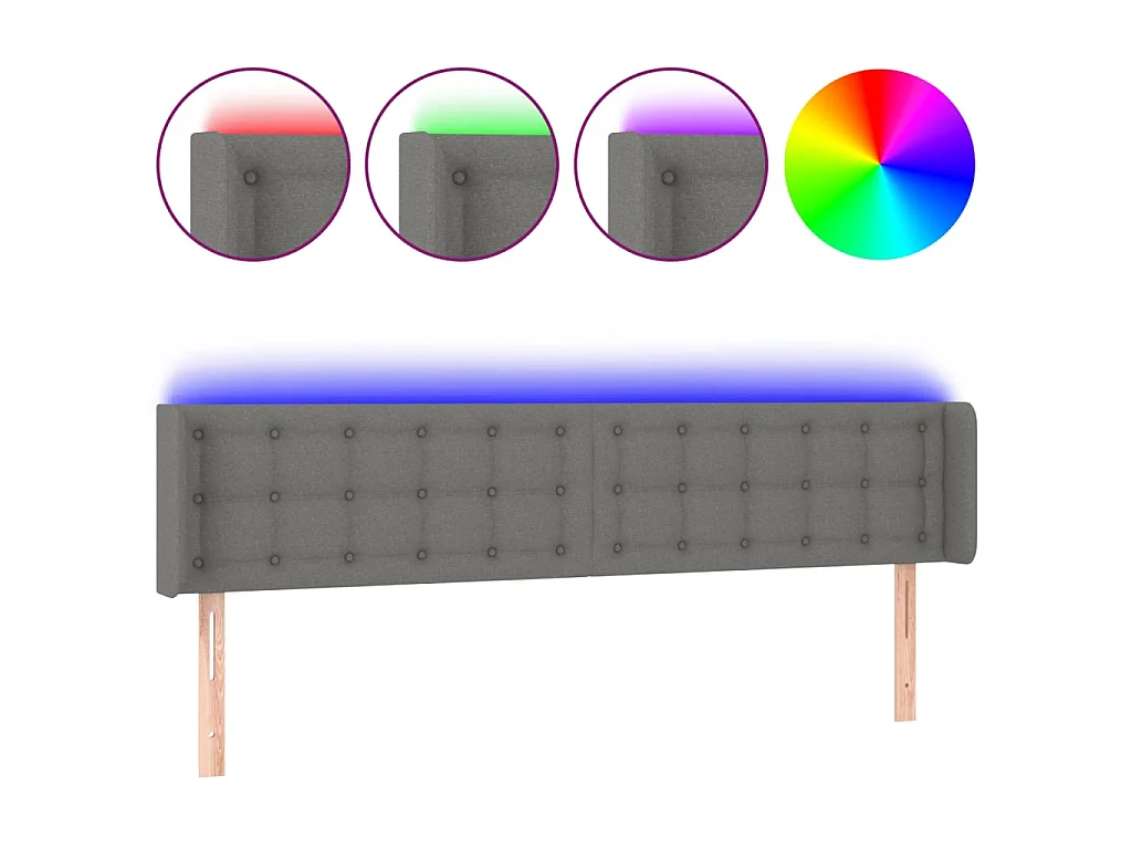Testiera a LED Grigio Scuro 183x16x78/88 cm in Tessuto