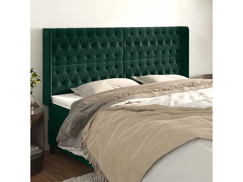 Testiera ad Orecchio Verde Scuro 203x16x118/128 cm in Velluto