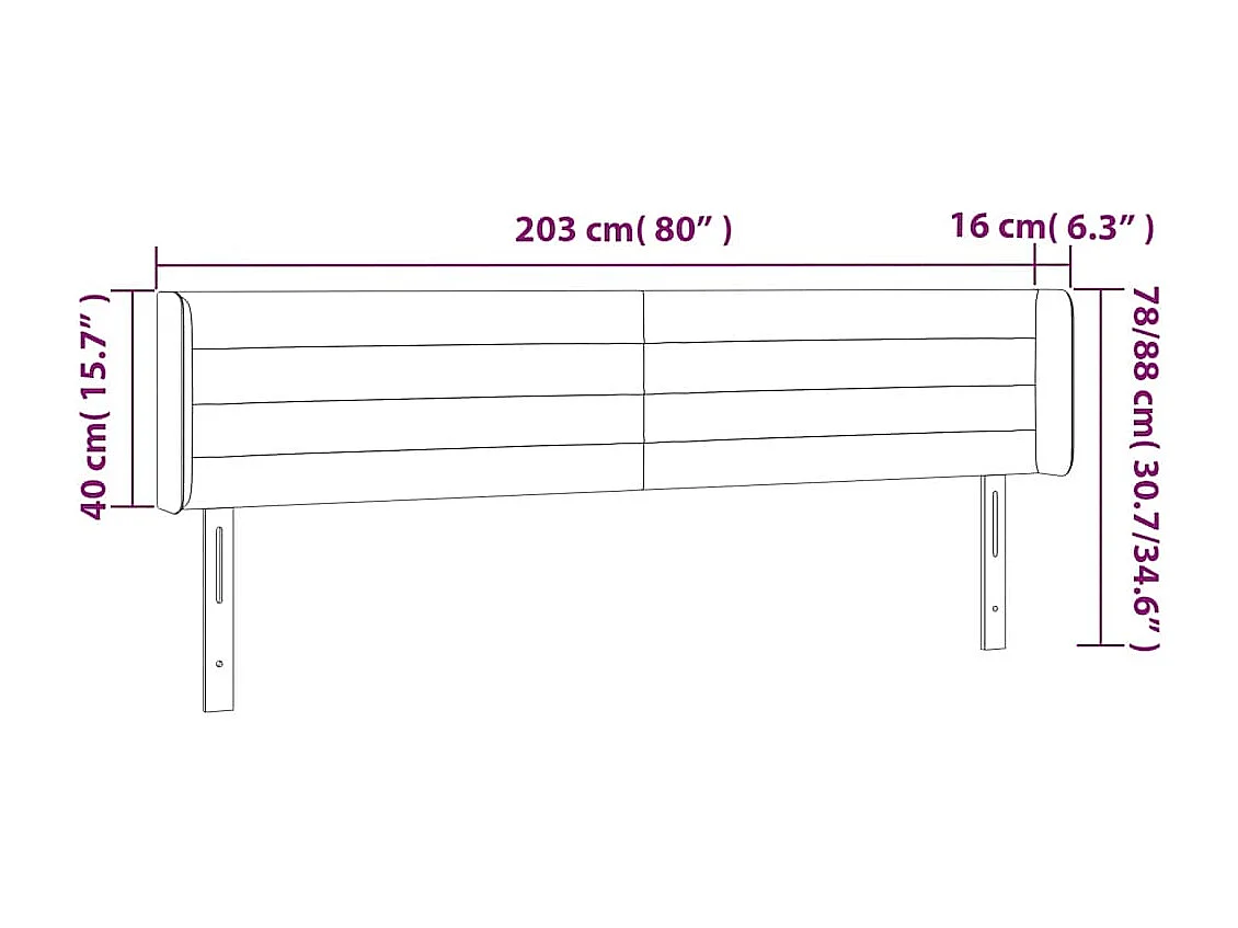 Hoofdbord LED 203x16x78/88 cm fluweel donkerblauw