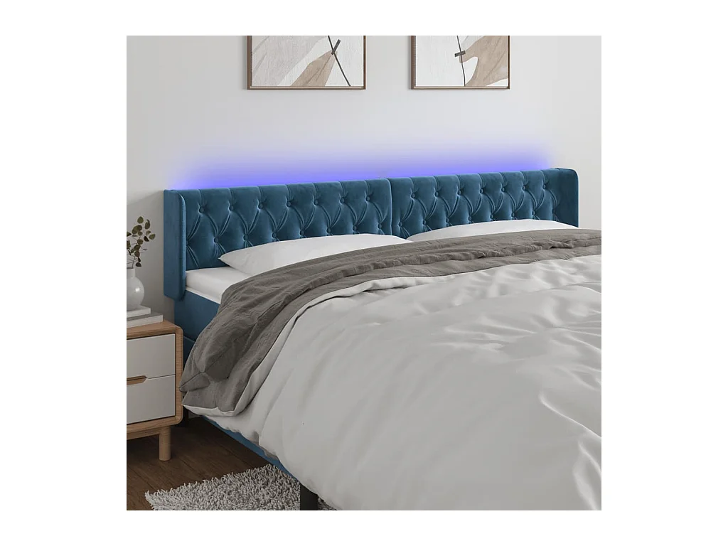 Tête de lit à LED Bleu foncé 183x16x78/88 cm Velours