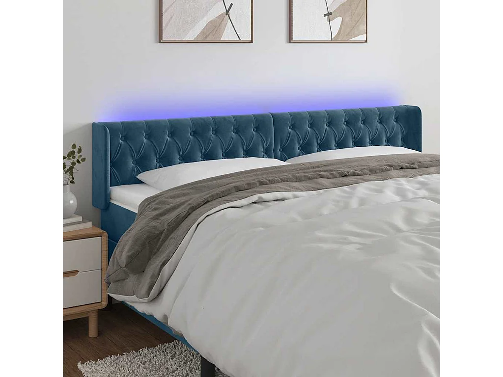 Testiera a LED Blu Scuro 183x16x78/88 cm in Velluto
