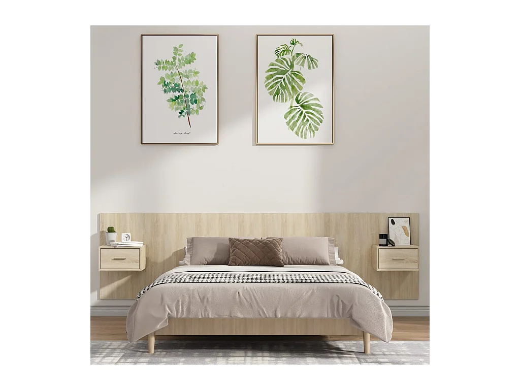 Tête de lit avec armoires Chêne sonoma Bois d'ingénierie