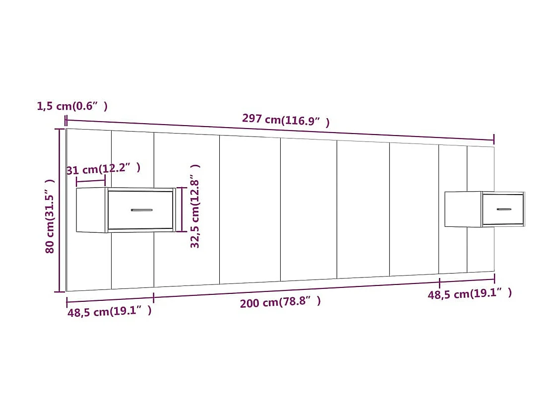 Tête de lit avec armoires Chêne sonoma Bois d'ingénierie