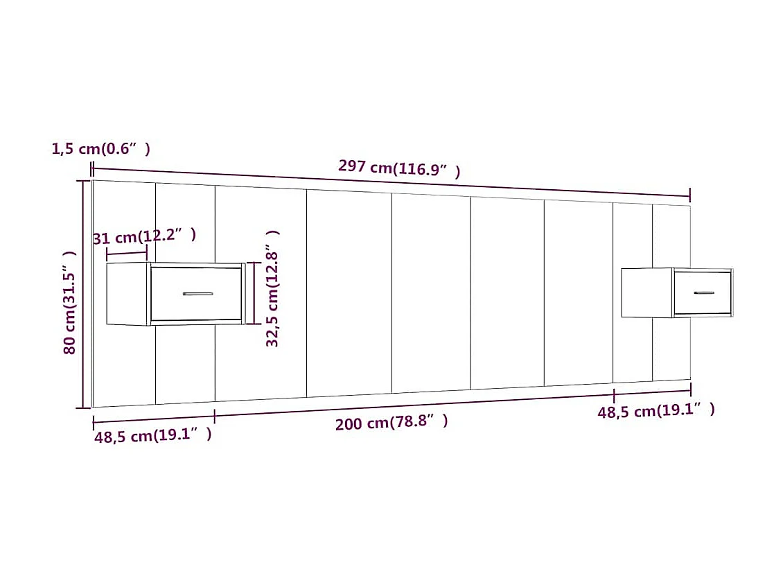 Tête de lit avec armoires Chêne sonoma Bois d'ingénierie