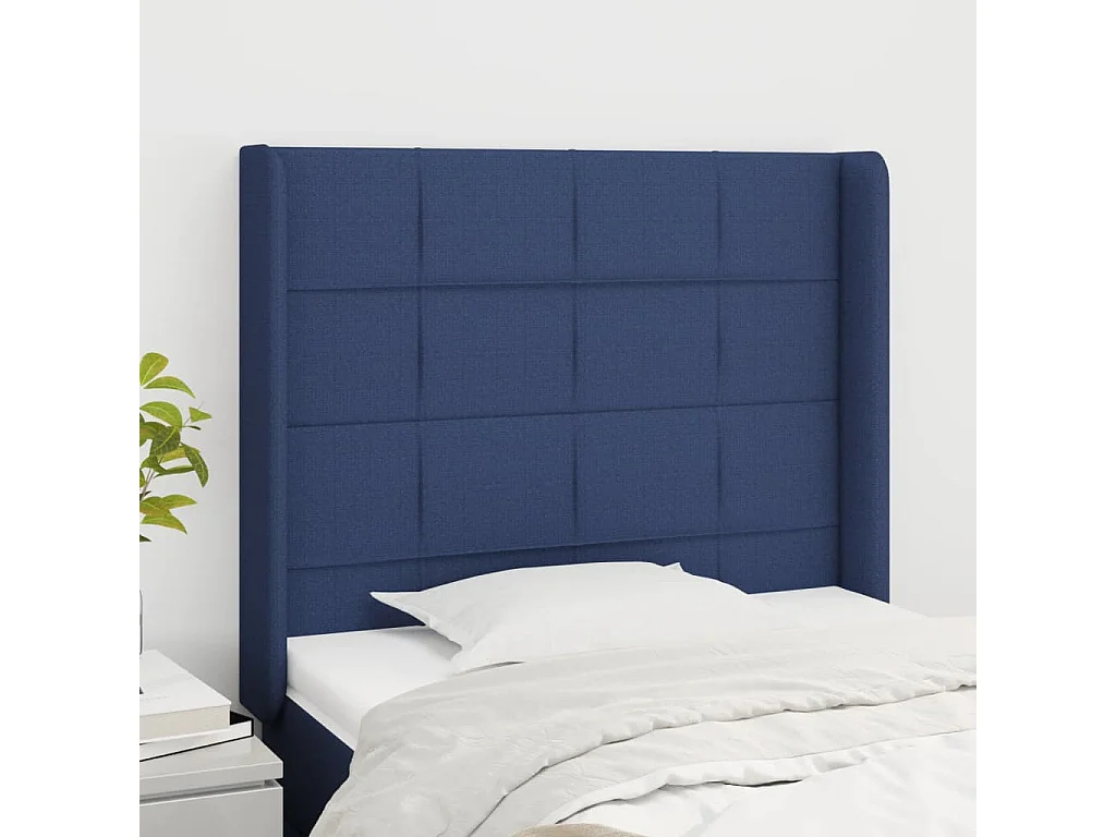 Hoofdbord met randen 83x16x118/128 cm stof blauw
