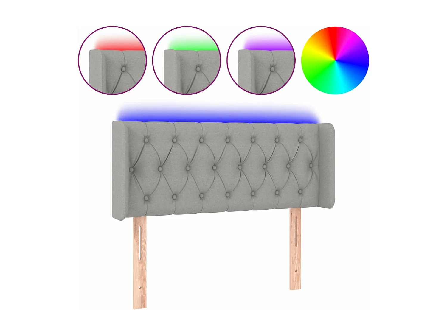 Cabeceira cama c/ luzes LED tecido 103x16x78/88 cm cinza-claro