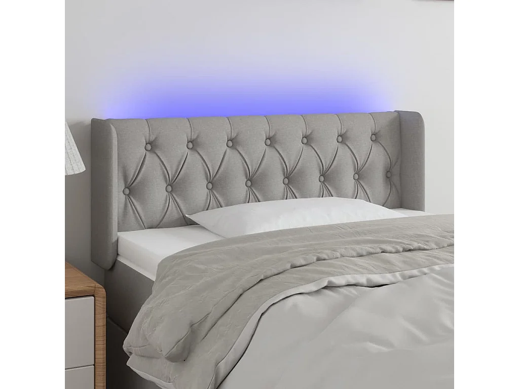Testiera Grigio Chiaro a LED 103x16x78/88 cm in Tessuto