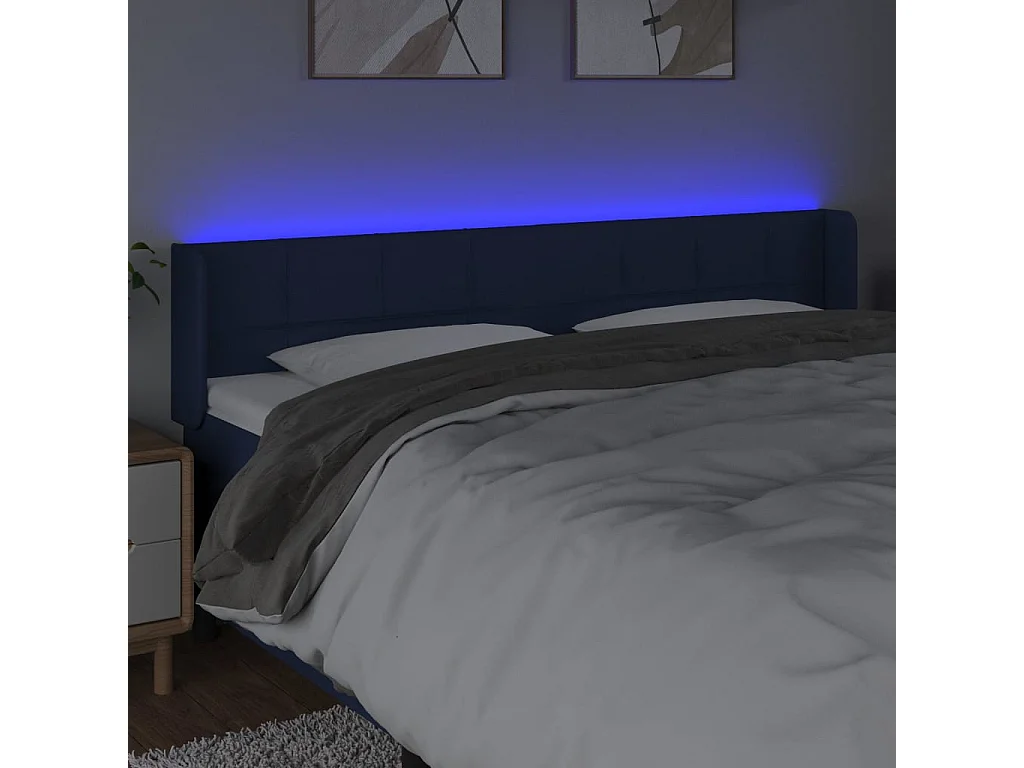 Cabeceira de cama c/ luzes LED tecido 203x16x78/88 cm azul