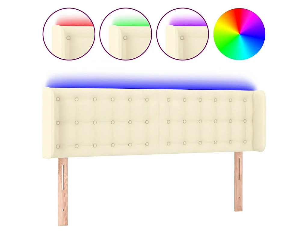 Hoofdbord LED 147x16x78/88 cm kunstleer crèmekleurig