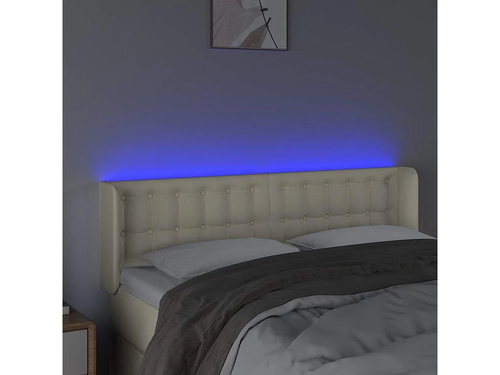 Hoofdbord LED 147x16x78/88 cm kunstleer crèmekleurig