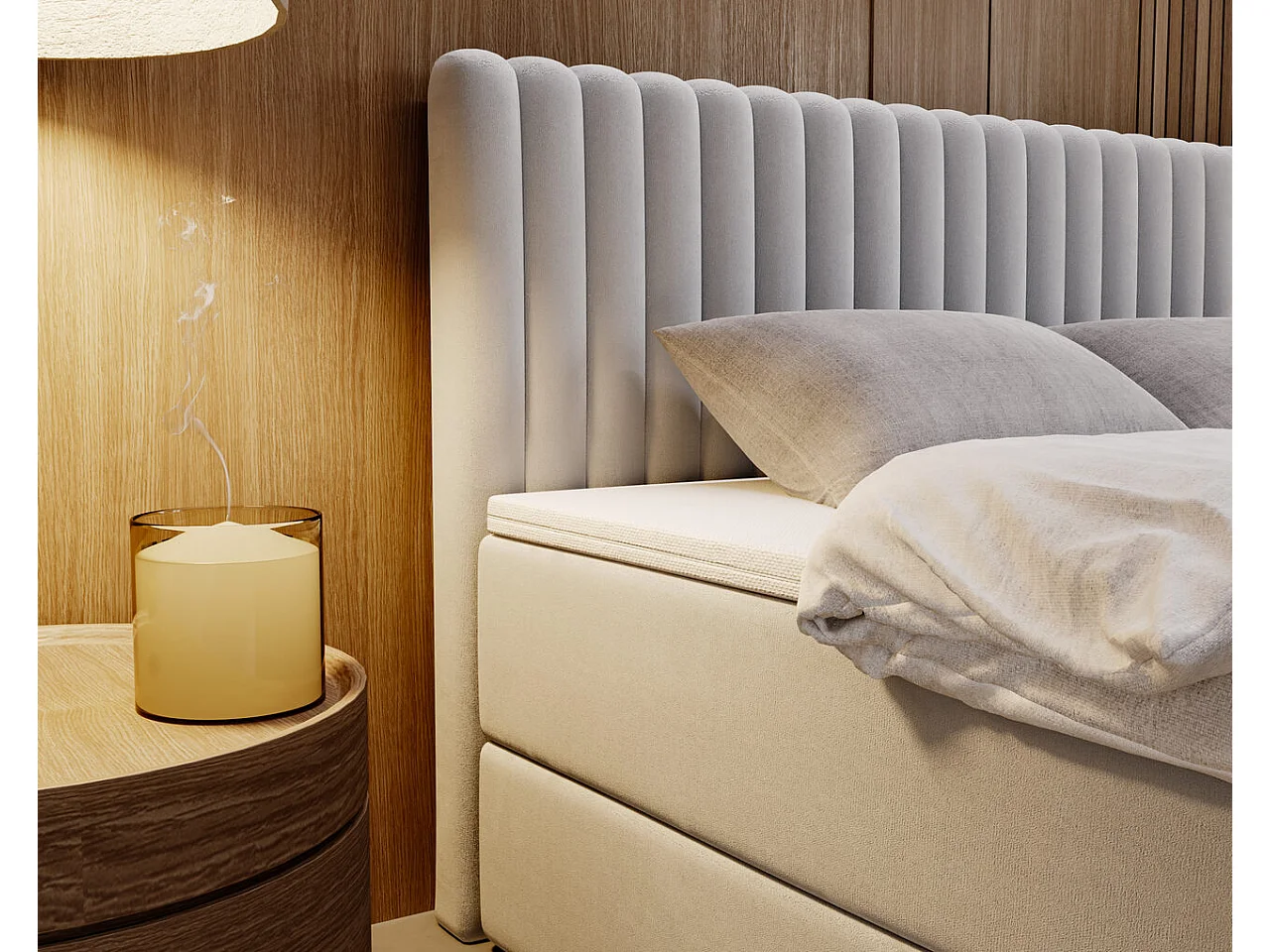 Boxspringbett mit Kopfteil - 160 x 200 - Samtstoff  - Hellgrau - Matratze  - Topper  - MARBELLA