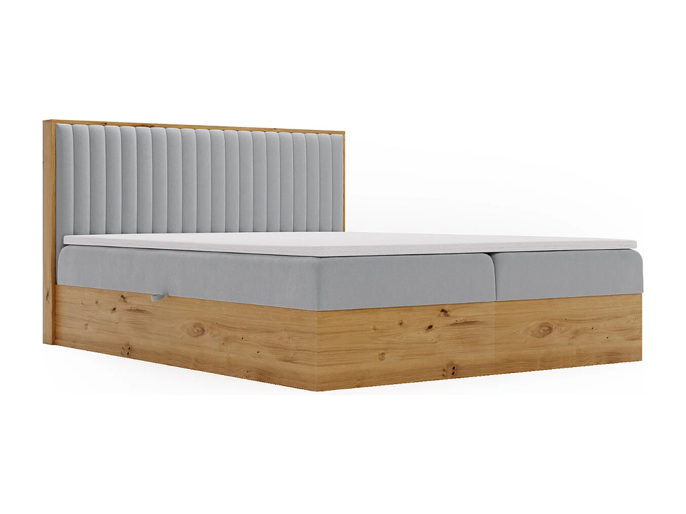 Lit continental Forest avec rangement - 180 x 200 - double - en bois avec tête de lit capitonnée - gris clair