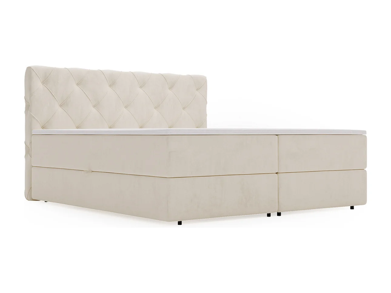 Boxspringbett mit Kopfteil - 200 x 200 - Samtstoff  - Beige - Matratze  - Topper  - NAPOLI