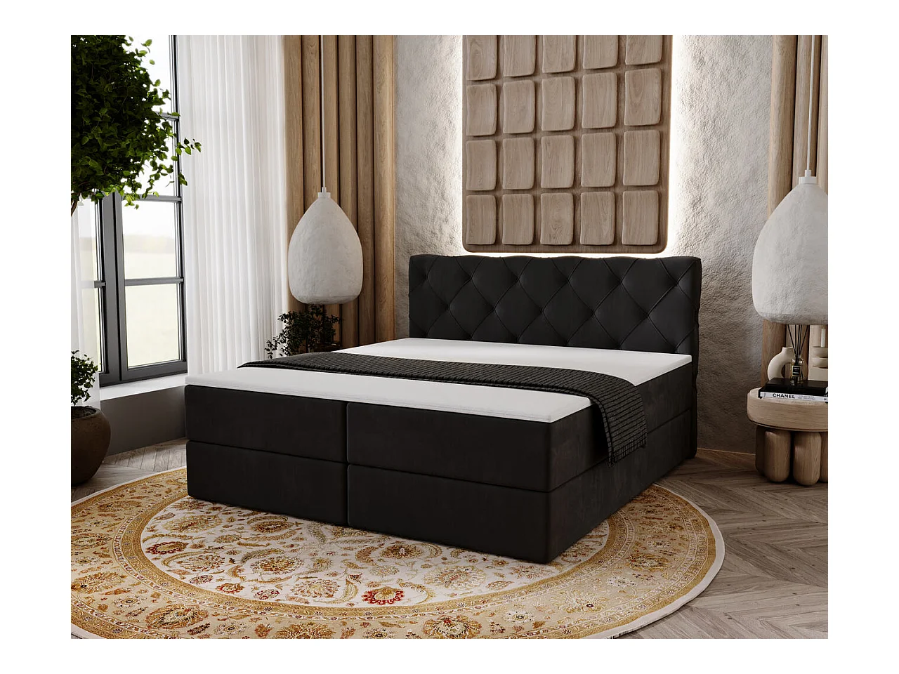 Boxspringbett mit Kopfteil - 200 x 200 - Samtstoff  - Anthracite - Matratze  - Topper  - NAPOLI