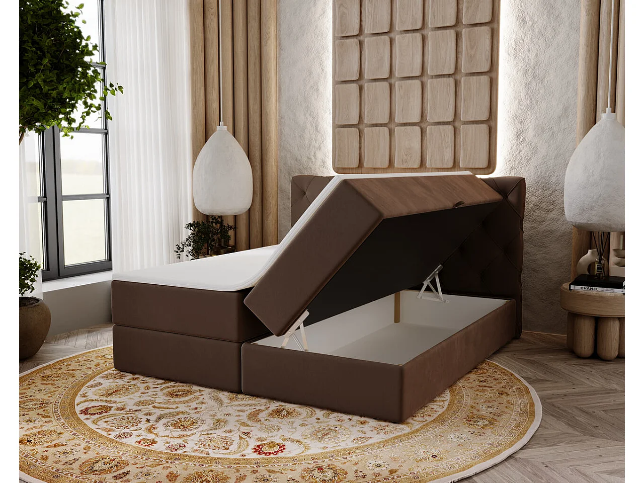 Boxspringbett mit Kopfteil - 160 x 200 - Samtstoff  - Braun - Matratze  - Topper  - NAPOLI