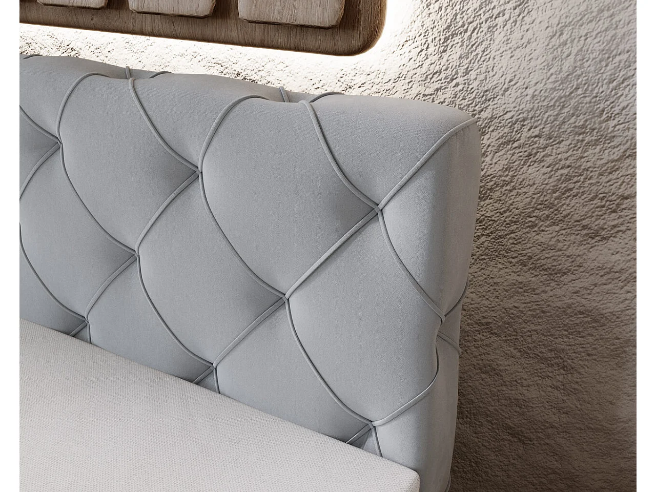 Boxspringbett mit Kopfteil - 140 x 200 - Samtstoff  - Hellgrau - Matratze  - Topper  - NAPOLI