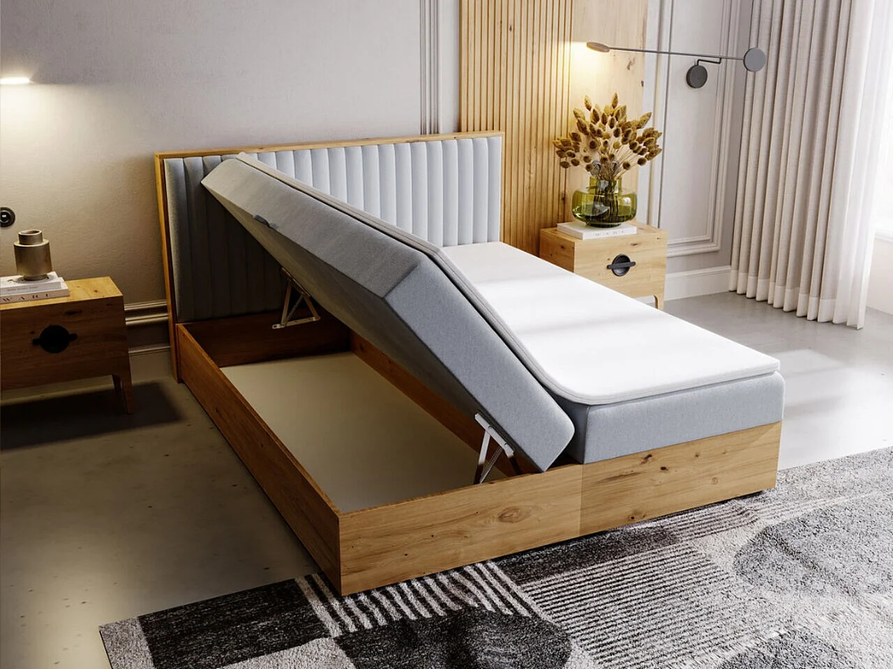 Boxspringbett mit Kopfteil - 160 x 200 - Samtstoff  - Hellgrau - Matratze  - Topper  - FOREST