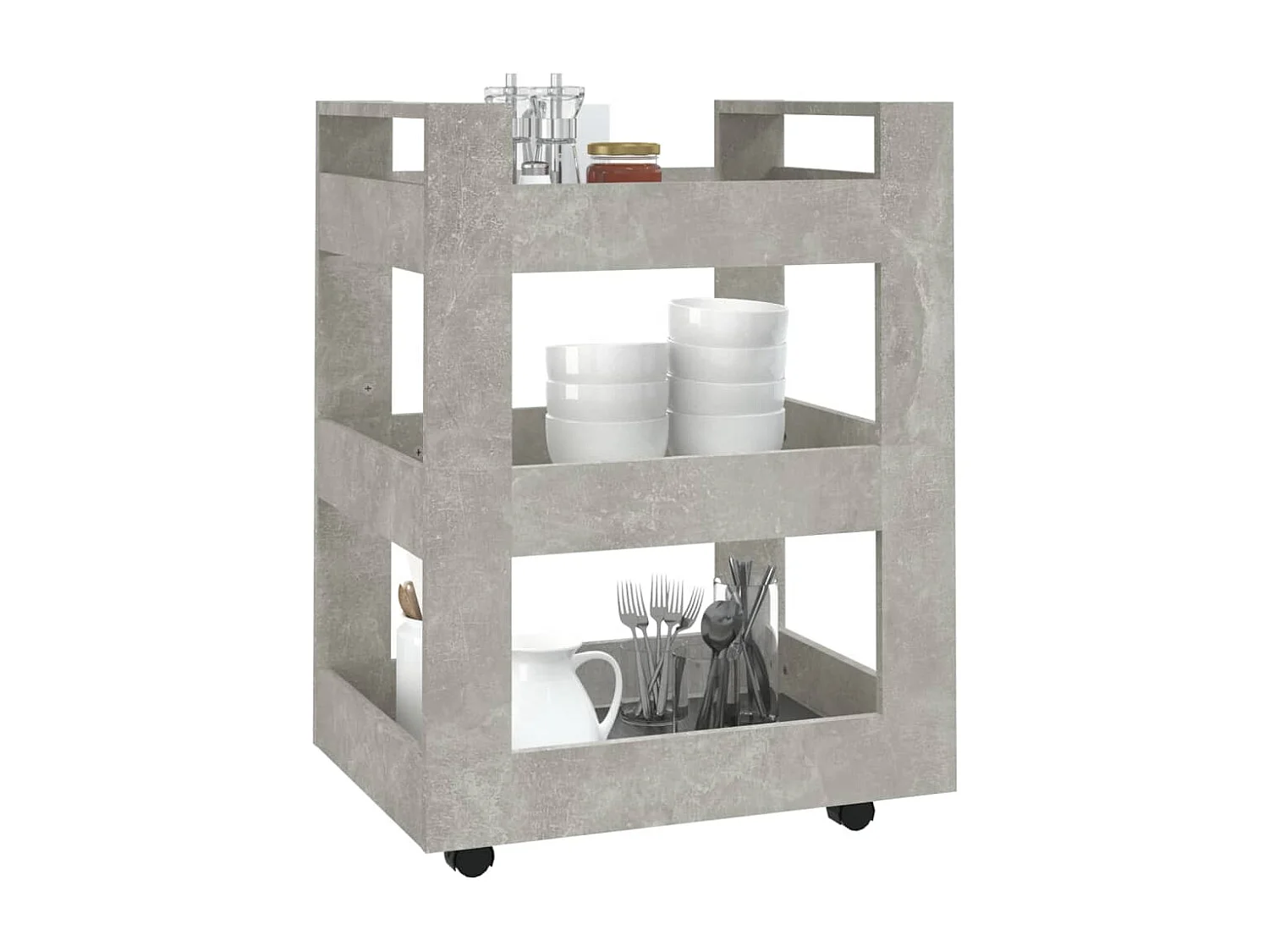 Carrito de cocina madera contrachapada gris hormigón 60x45x80cm
