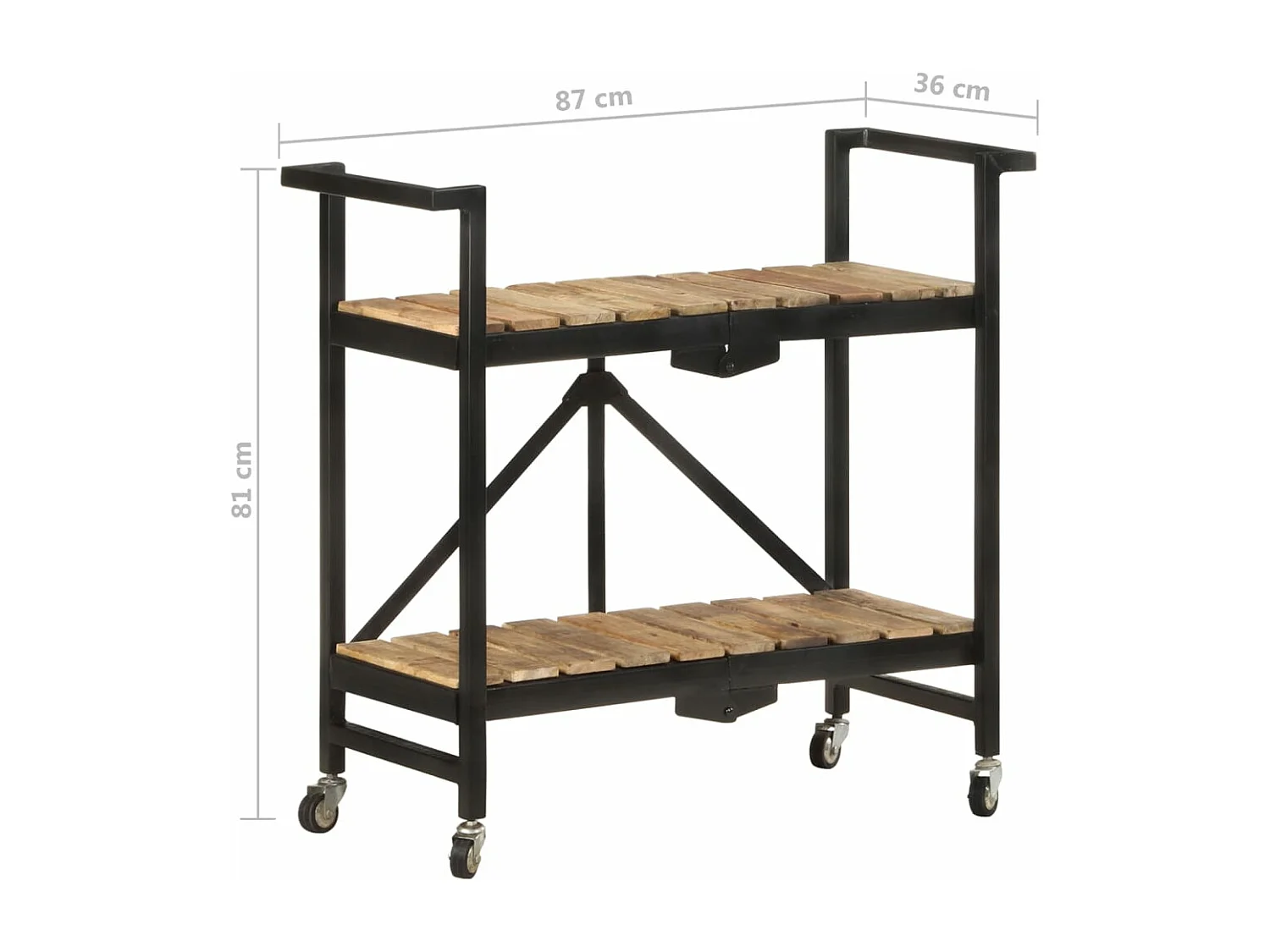 Wózek Kuchenny z Litego Drewna Mango 87x36x81 cm z Przegródkami na Przechowywanie i Elastycznymi Kołami