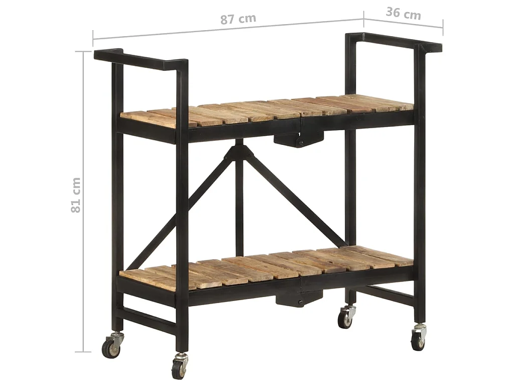 Carrinho de cozinha 87x36x81 cm madeira de mangueira maciça