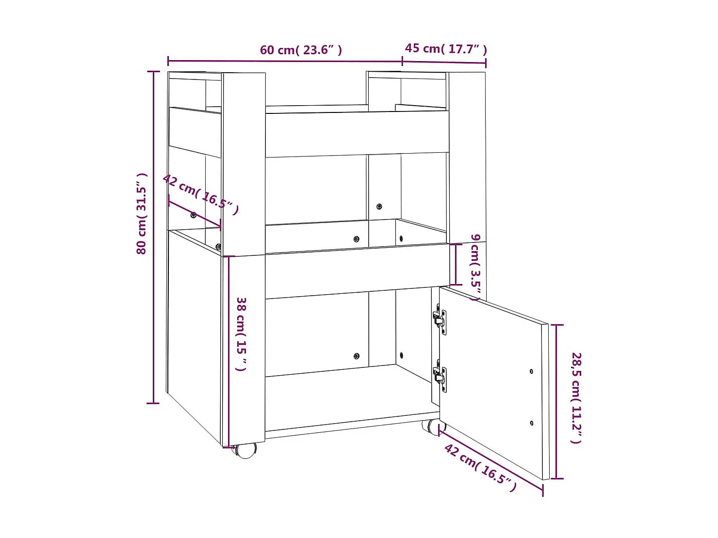 Carrello da Cucina Bianco 60x45x80 cm in Legno Multistrato