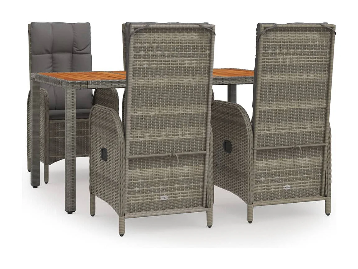 5-tlg. Garten-Essgruppe mit Kissen Grau Poly Rattan