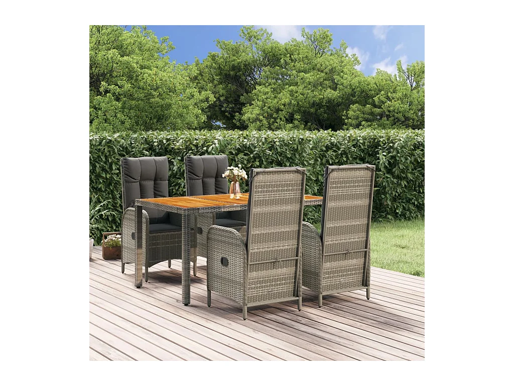 Ensemble à manger de jardin 5 pcs coussins gris résine tressée