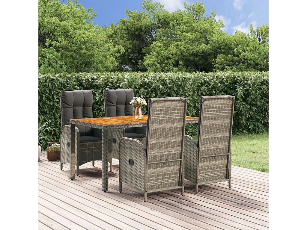 Ensemble à manger de jardin 5 pcs coussins gris résine tressée