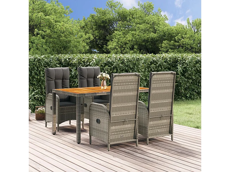 Ensemble à manger de jardin 5 pcs coussins gris résine tressée