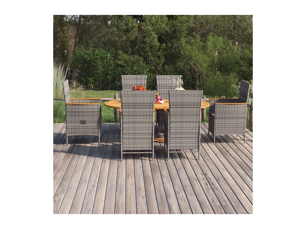 Ensemble à manger de jardin 7 pcs Résine tressée Gris