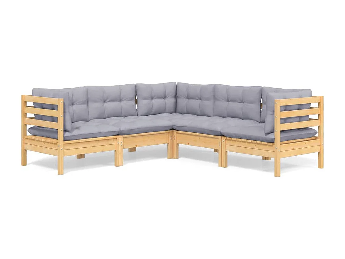 5-tlg. Garten-Lounge-Set mit Grauen Kissen Kiefer Massivholz