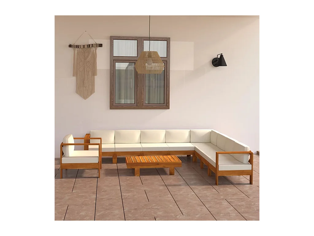 Salon de jardin 10 pièces avec coussins 100 x 60 cm Bois d'acacia