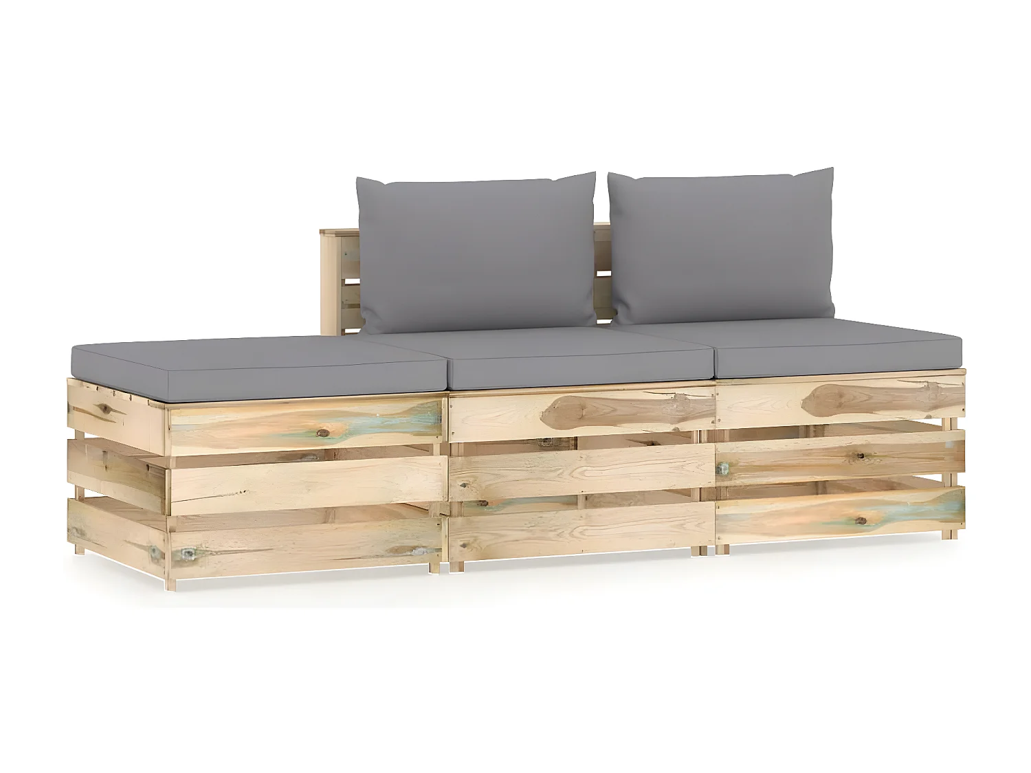 3-tlg. Garten-Lounge-Set mit Kissen Grün Imprägniertes Holz