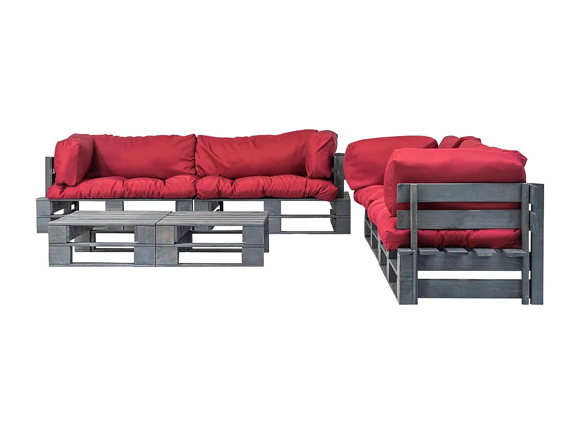 Salotto da Giardino in Pallet con Cuscini Rossi 6 pz in Legno