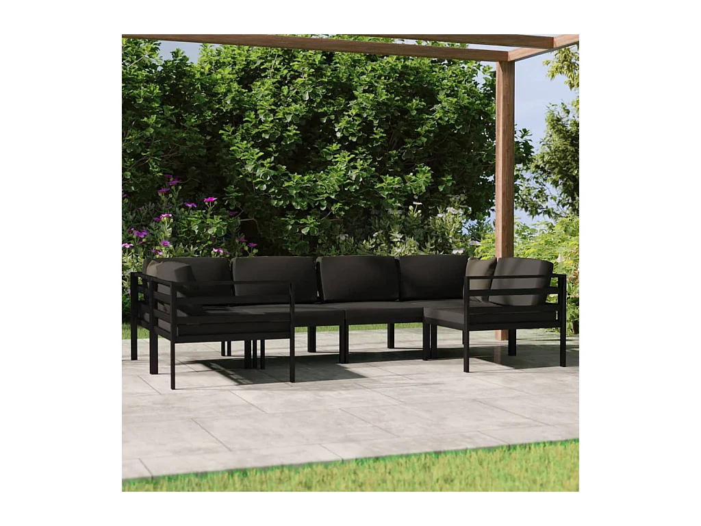 Salon de jardin 6 pcs avec coussins Aluminium Anthracite