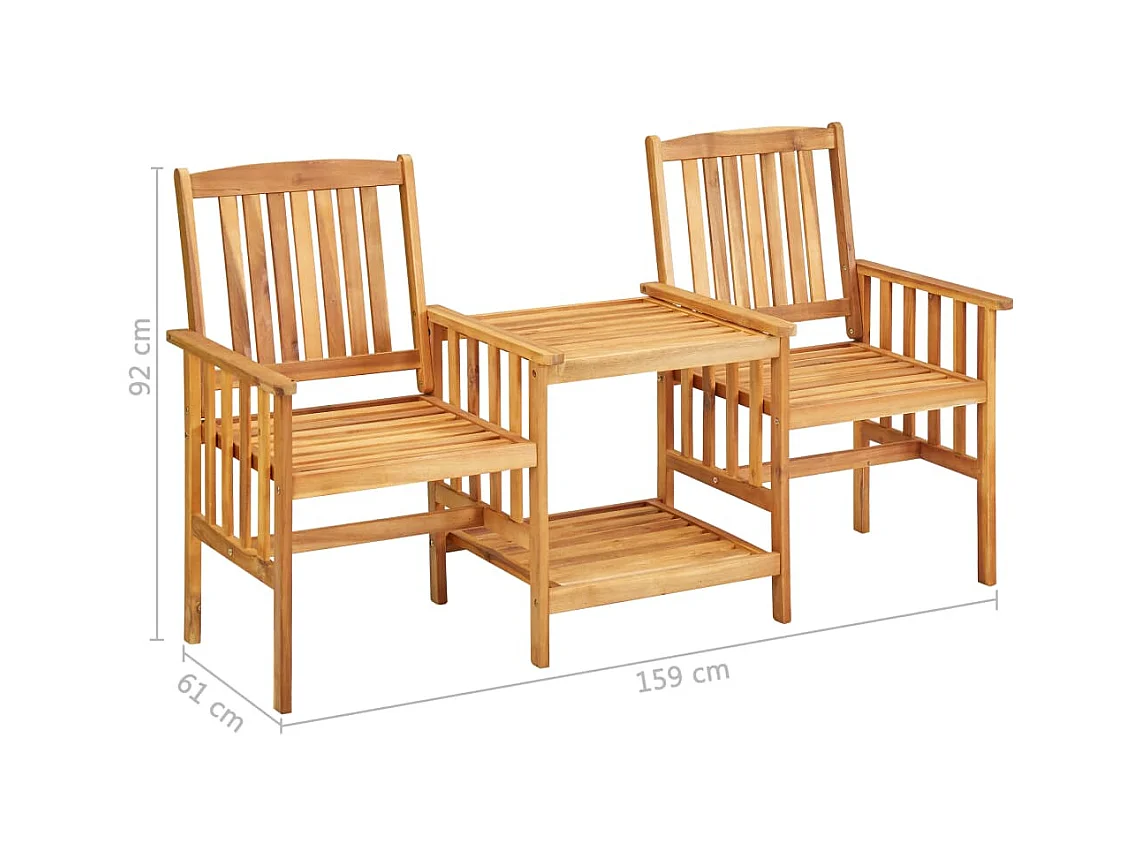 Chaises de jardin avec table à thé et coussins Acacia solide
