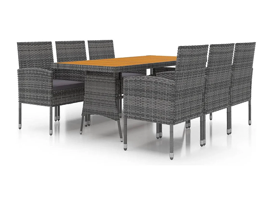 Mobilier à dîner d'extérieur 7 pcs Résine tressée Gris