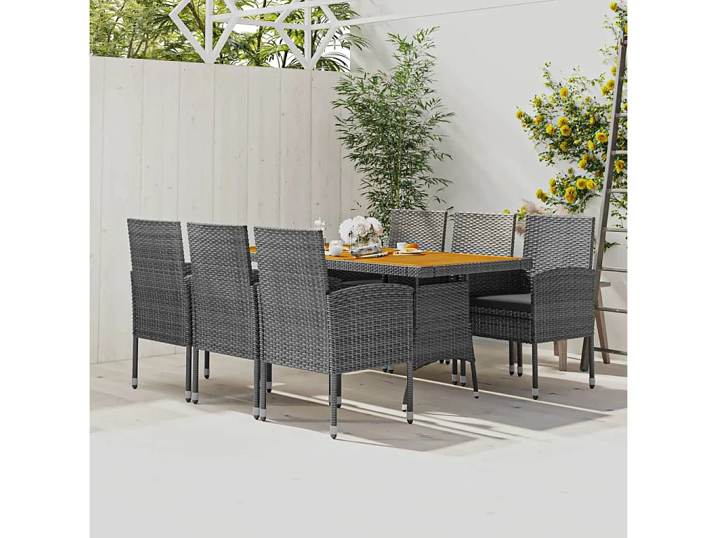 7-tlg. Garten-Essgruppe Poly Rattan Grau