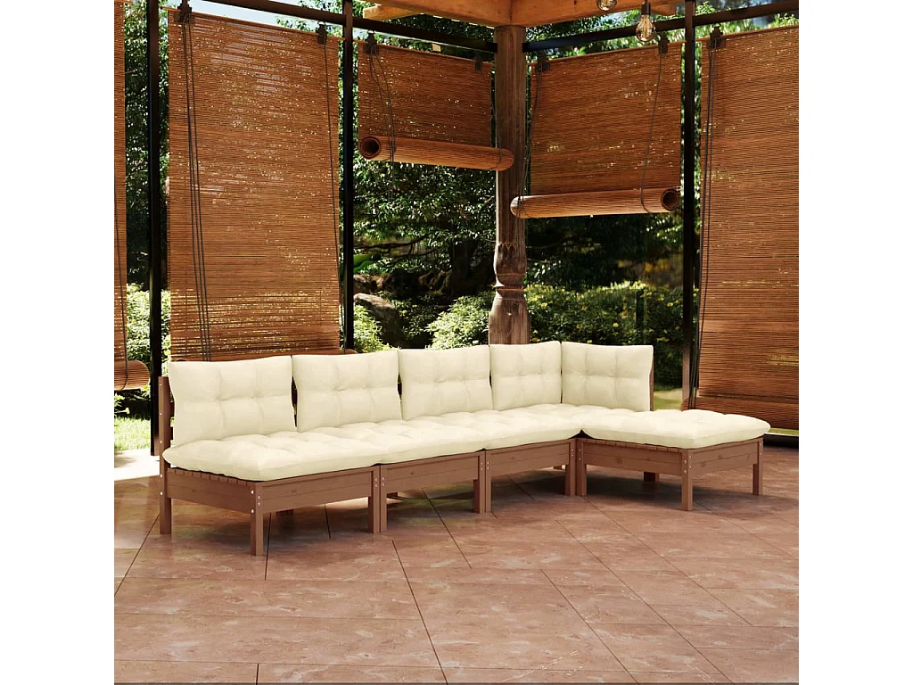 5-tlg. Garten-Lounge-Set mit Kissen Honigbraun Kiefernholz