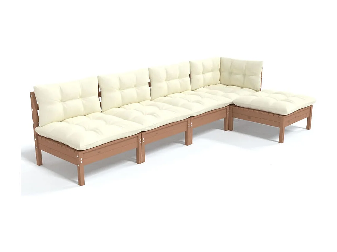 5-tlg. Garten-Lounge-Set mit Kissen Honigbraun Kiefernholz