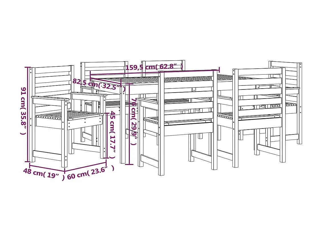 Ensemble à manger de jardin 7 pcs bois massif Douglas