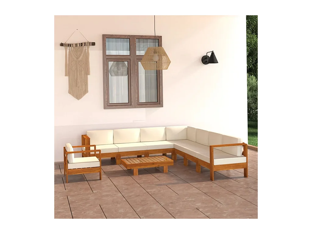 Salon de jardin 9 pièces avec coussins 100 x 60 cm Bois d'acacia