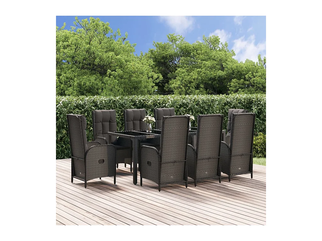 Ensemble à manger de jardin 9pcs et coussins noir et gris