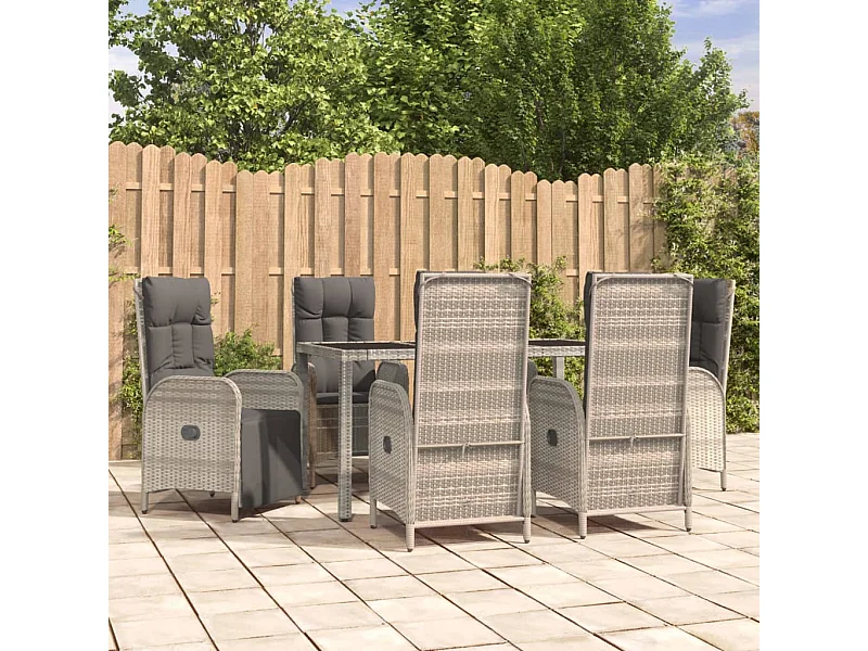 7-tlg. Garten-Essgruppe mit Kissen Grau Poly Rattan