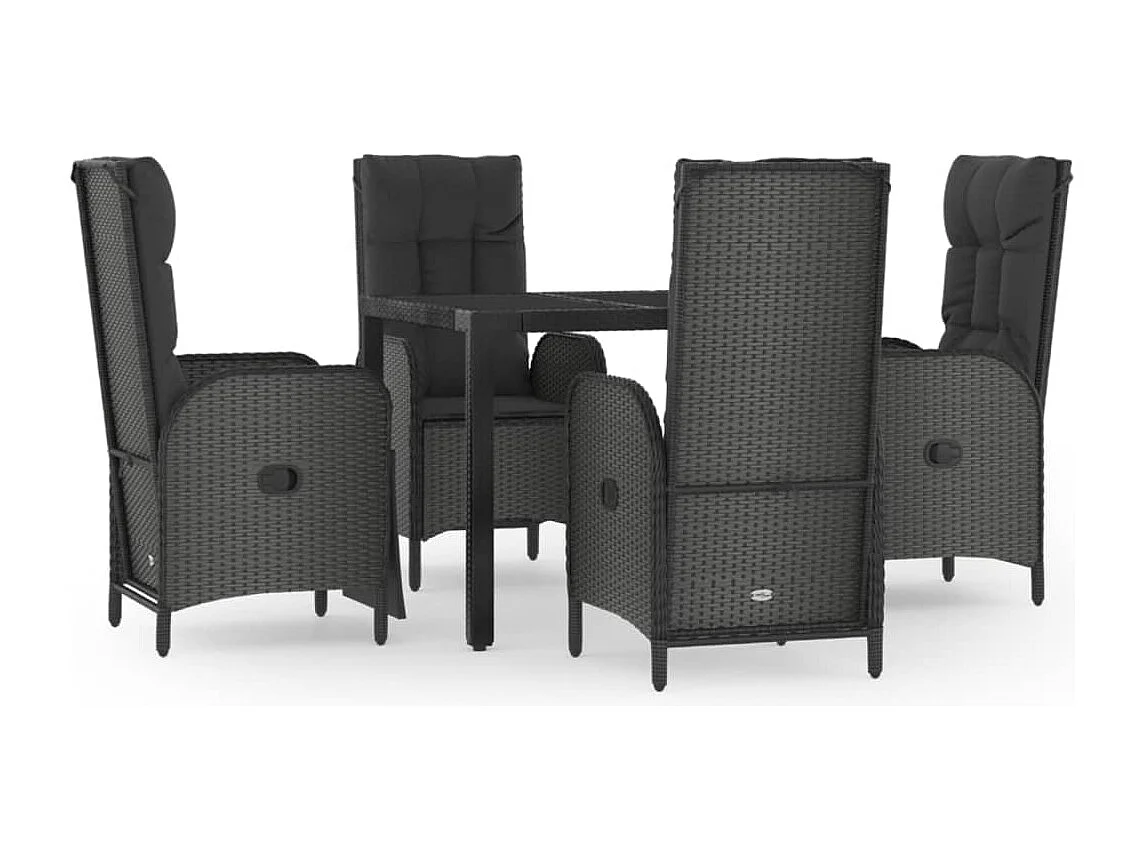 5-tlg. Garten-Essgruppe mit Kissen Schwarz Poly Rattan