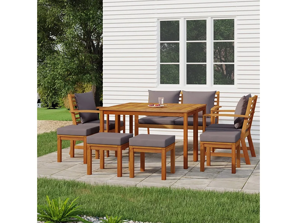 Juego comedor jardín con cojines 9 piezas madera maciza acacia