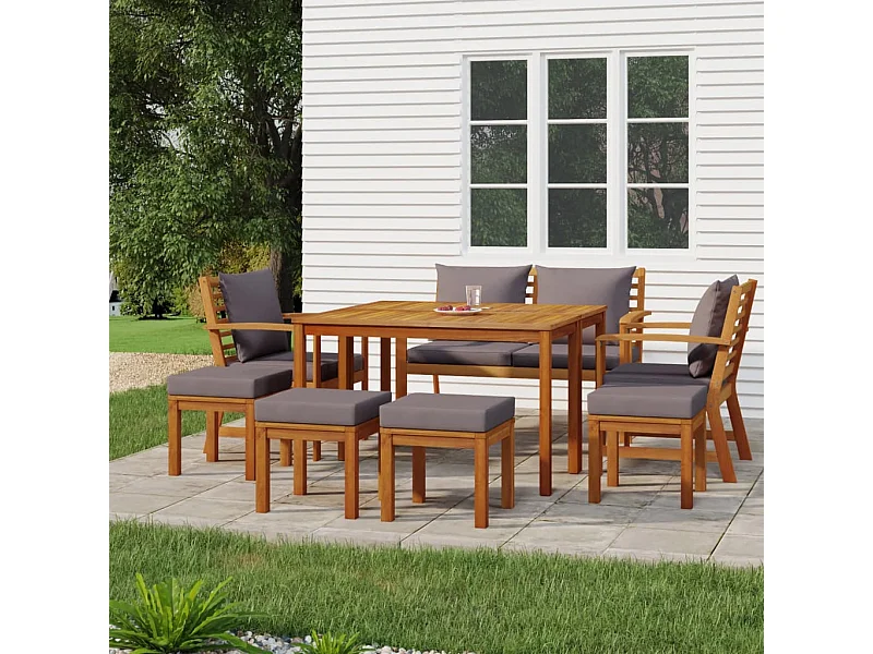 Ensemble à manger de jardin coussins 9 pcs Bois acacia