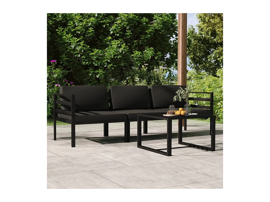 Set Divani da Giardino 4 pz con Cuscini in Alluminio Antracite